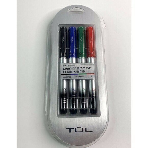 TUL Permanent Markers Fine Point Silver Barrel, Assorted Ink Colors, Pack Of 4 - Picture 1 of 2
